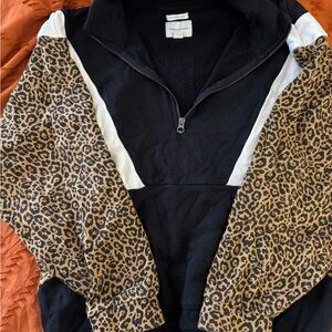 Black and Leopard Print Quarter-Zip Pullover